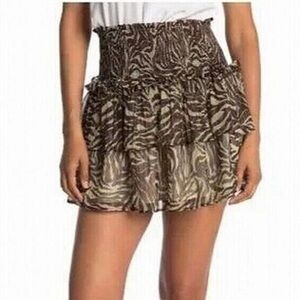 Walter Baker Nova Smocked Waist Ruffled Layered Animal Print Mini Skirt